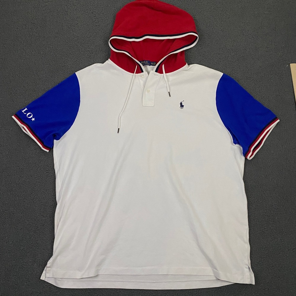 Polo Ralph Lauren Hoodie Polo Shirt Mens 2XL Color block Pony Hooded